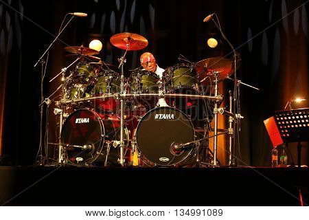 CRACOW POLAND - MARCH 16 2016: Famous American drummer Billy Cobham live on stage in ICE Cracow Poland