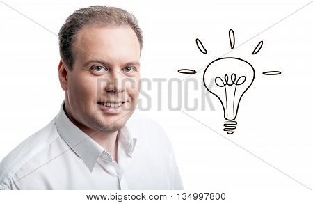 portrait of a man with an idea on a white background