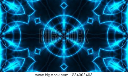 Abstract Background With Vj Fractal Blue Kaleidoscopic. 3d Rendering Digital Backdrop.
