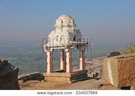 Sunrise In Hampi On Matanga Hill. View From Above, From The Sky, Aerophoto.  Indian Temple Hampi In 