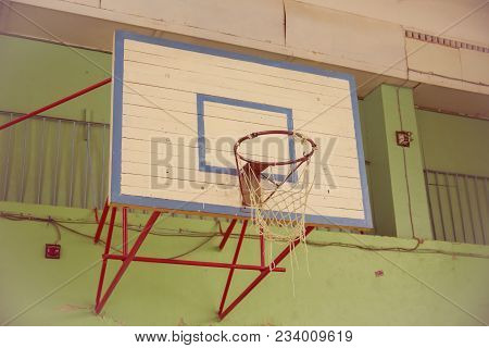 Basketball Hoop At A Backyard. Sport. Room.