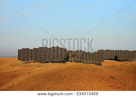 Power Plant From Batteries Of Solar Cells On The Shore Of Kapchagai Lake In Kazakhstan.