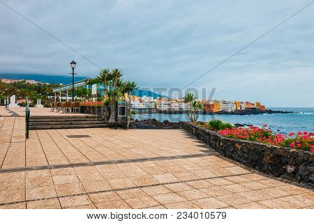Promenade And Colorful Houses Of Punta Brava In Puerto De La Cruz, Tenerife Island, Spain