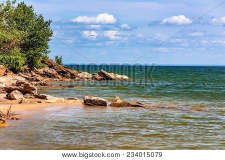 Beautiful View Of Sandy Beach And The High Bank Of The Tsimlyansk Reservoir In Russia On Sunny Day