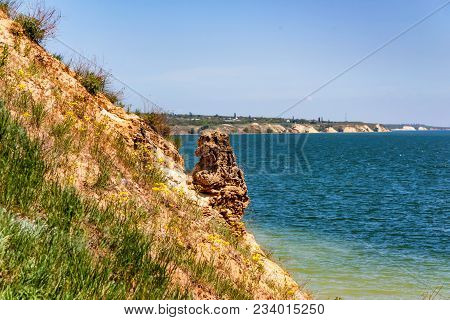 Beautiful View Of Sandy Rock And The High Bank Of The Tsimlyansk Reservoir In Russia On Sunny Day