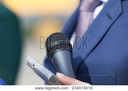 News Conference. Media Event. Public Relations - Pr. Microphone.