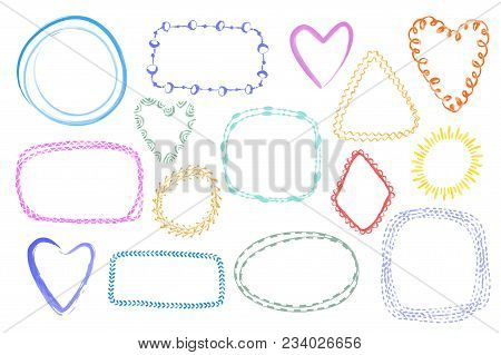 Set Of Colorful Hand Drawn Watercolor Frames Of Differrent Shapes. Vector Illustration.