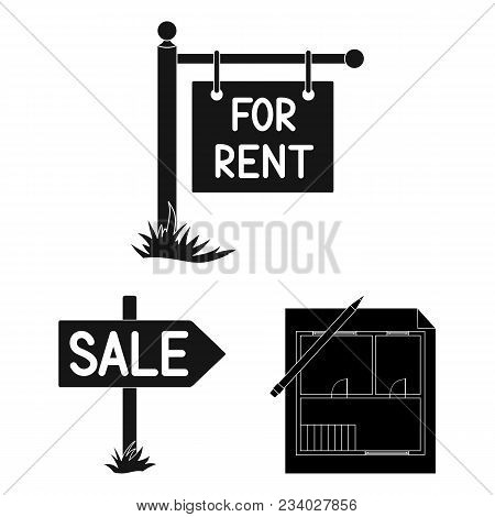 Realtor, Agency Black Icons In Set Collection For Design. Buying And Selling Real Estate Vector Symb