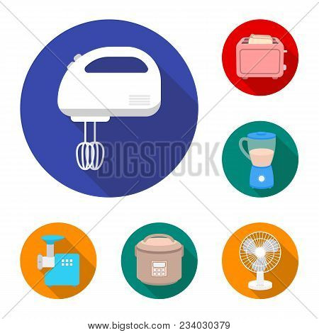 Types Of Household Appliances Flat Icons In Set Collection For Design.kitchen Equipment Vector Symbo