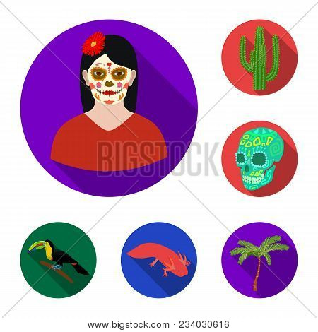 Country Mexico Flat Icons In Set Collection For Design. Mexico And Landmark Vector Symbol Stock  Ill
