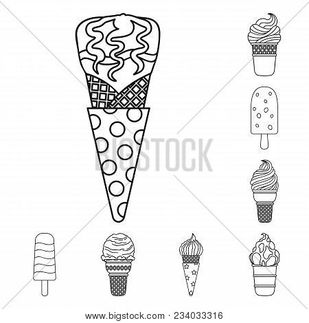Different Ice Cream Outline Icons In Set Collection For Design. Dessert And Sweetness Vector Symbol 