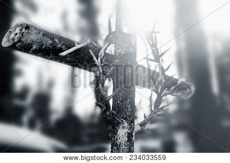 Crucifixion Of Jesus Christ: Cross With Thorns (faith, Religion, Death, Resurrection, Theology Conce
