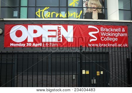 Bracknell, England - April 01, 2018: Banner For An Open Event At Bracknell & Wokingham College In En