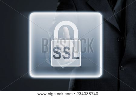 Businessman Enabling Ssl Secure Connection To Internet Network Services - Online Data Protection Con