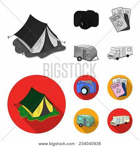 Vacation, Photo, Camera, Passport .family Holiday Set Collection Icons In Monochrome, Flat Style Vec