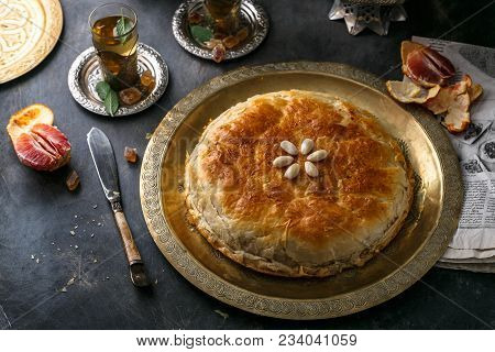 Moroccan Bastilla With Chicken, Eggs And Spices.