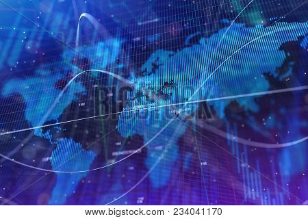 Abstract Forex Background With Map And Lines. Investment, Trade And Finance Concept. 3d Rendernig