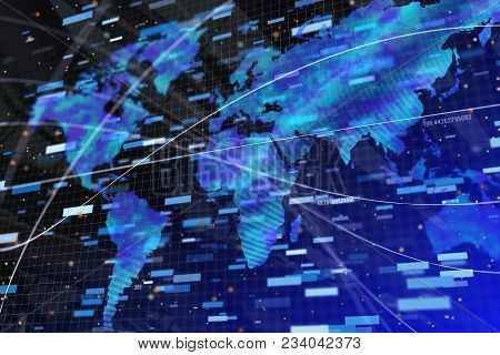 Abstract Forex Backdrop With Map And Lines. Investment, Trade And Finance Concept. 3d Rendernig