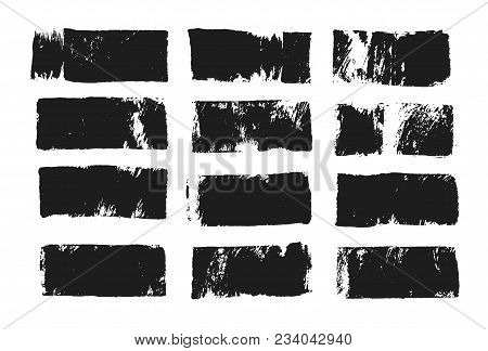 Abstract Black Smear Of Paint Isolated On White Background. Rectangular Spot Created With Paint Roll