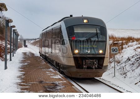 Naestved Denmark - March 1. 2018: Dsb Desiro Regional Train At Naestved North Train Station