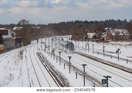 Naestved Denmark - March 1. 2018: Dsb Ic4 Train At Naestved Train Station In Denmark