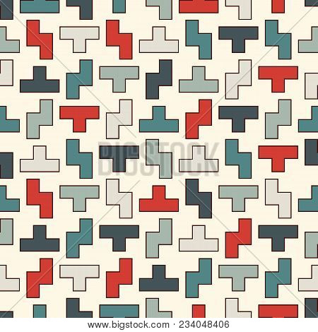 Repeated Creative Puzzle Mosaic Abstract Background. Seamless Surface Pattern Design With Simple Geo