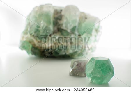 Green Gemstone Natural Mineral Fluoride Or Green Beryl Isolated