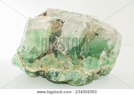 Green Gemstone Natural Mineral Fluoride Or Green Beryl Isolated