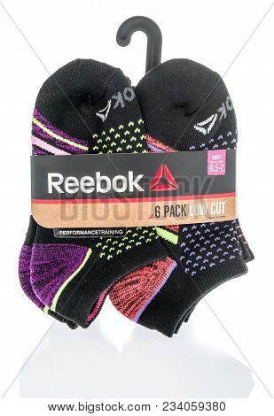 Winneconne, Wi - 23 March 2018:  A Package Of Reebok Low Cut Socks On An Isolated Background.