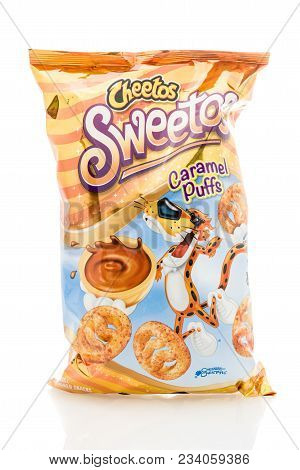 Winneconne, Wi - 23 March 2018:  A Bag Of Cheetos Sweetos Caramel Puffs On An Isolated Background.