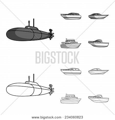 A Military Submarine, A Speedboat, A Pleasure Boat And A Spirit Boat.ships And Water Transport Set C