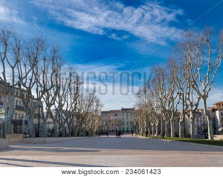 Cours Mirabeau Promenade In The Center Of Narbonne On A Sunny Winter Day