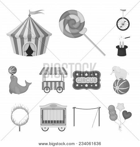 Circus And Attributes Monochrome Icons In Set Collection For Design. Circus Art Vector Symbol Stock 