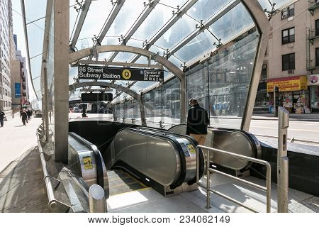 New York, March 15, 2018: Entrance To 96th Street Station Of Second Avenue Subway.