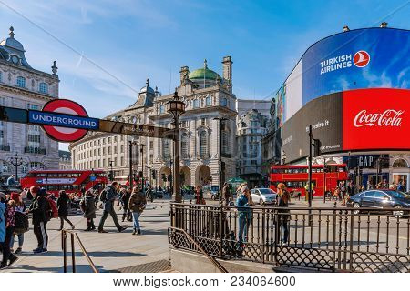 London, United Kingdom - March 21: This Is Piccadilly Circus A Famous Shopping And Tourist Area In C