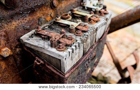 Vintage Antique Automotive Wooden Ignition Coils Covered In Orange Rust And Age