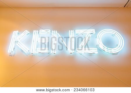 MILAN, ITALY - CIRCA NOVEMBER, 2017: close up shot of Kenzo sing at Rinascente. Rinascente is a collection of high-end stores.