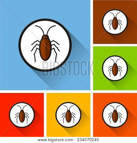 Illustration Of Cockroach Icons With Long Shadow