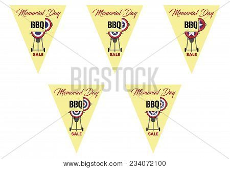 Memorial Day Bbq On Triangle Bunting Flags. All The Objects Are In Different Layers And The Text Typ