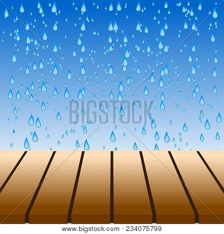Empty Brown Tabletop Display Over Blue Water Drops Background. Useful As Backdrop, Image Montage For