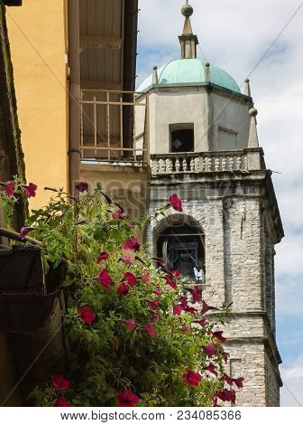 Detail Bell Tower Church Of San Giacomo Bellagio Italy Copia