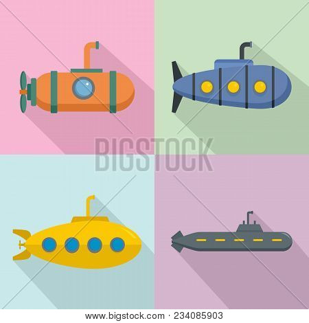 Periscope Submarine Telescope Icons Set. Flat Illustration Of 4 Periscope Submarine Telescope Vector