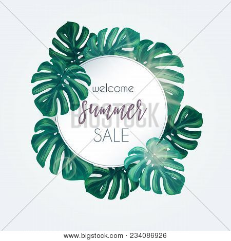 Summer Sale Tropical Background With Exotic Leaves