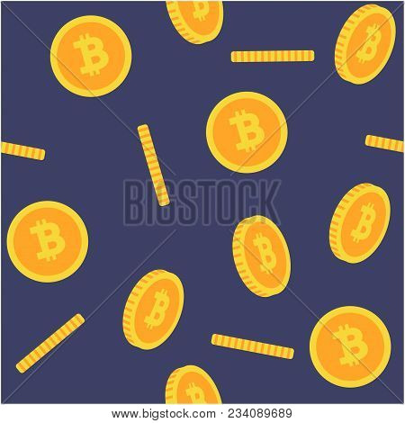Bitcoin Seamless 3d Flat Style Yellow Bitcoins On Blue Background Pattern