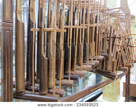 Serpong, Indonesia - March 25, 2018: Angklung, Indonesian Musical Instrument Consisting Of Two To Fo