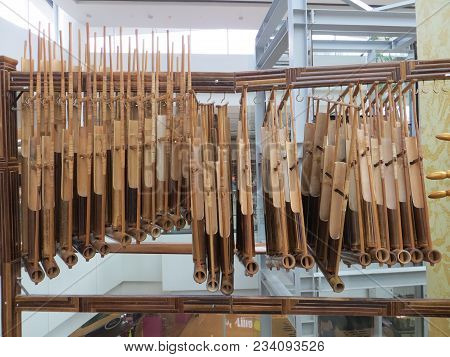 Serpong, Indonesia - March 25, 2018: Angklung, Indonesian Musical Instrument Consisting Of Two To Fo