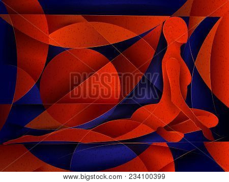 Vector Design Of People Practicing Yoga On Abstract Cubism Backhround