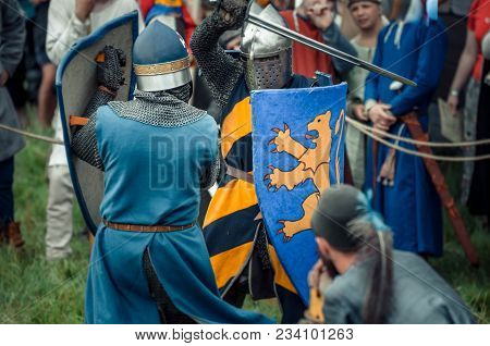 Ritter Weg, Russia, Morozovo, April 2017: Festival Of The European Middle Ages. Medieval Joust Knigh