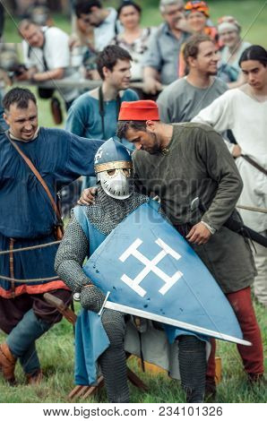 Ritter Weg, Russia, Morozovo, April 2017:festival Of The European Middle Ages. Scene: Mentor Instruc