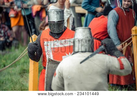 Ritter Weg, Russia, Morozovo, April 2017: Festival Of The European Middle Ages. Medieval Joust Knigh
